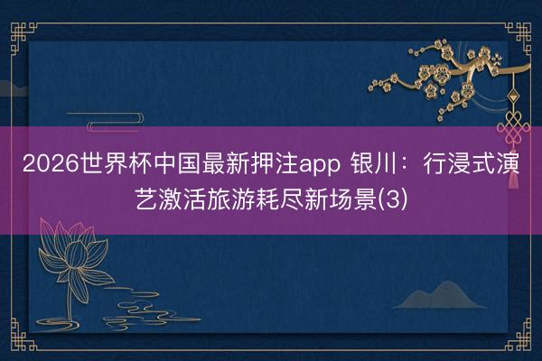 2026世界杯中国最新押注app 银川：行浸式演艺激活旅游耗尽新场景(3)