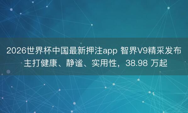 2026世界杯中国最新押注app 智界V9精采发布 主打健康、静谧、实用性,38.98 万起