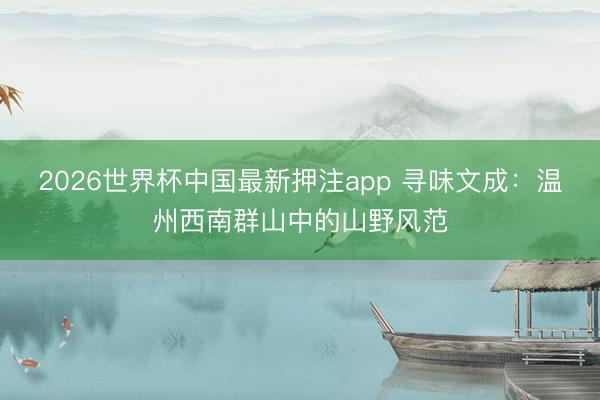 2026世界杯中国最新押注app 寻味文成:温州西南群山中的山野风范