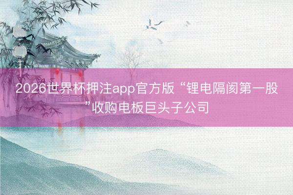 2026世界杯押注app官方版 “锂电隔阂第一股”收购电板巨头子公司