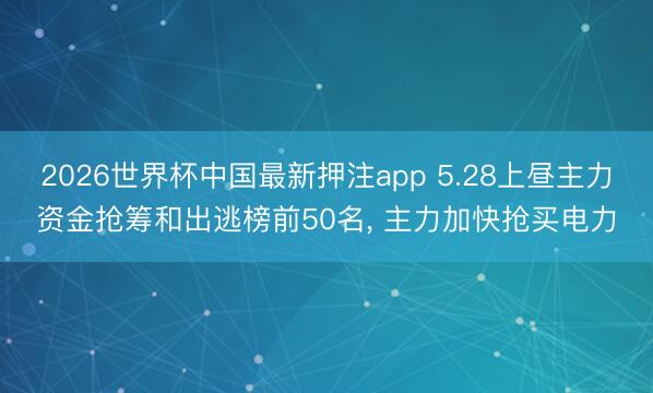 2026世界杯中国最新押注app 5.28上昼主力资金抢筹和出逃榜前50名， 主力加快抢买电力