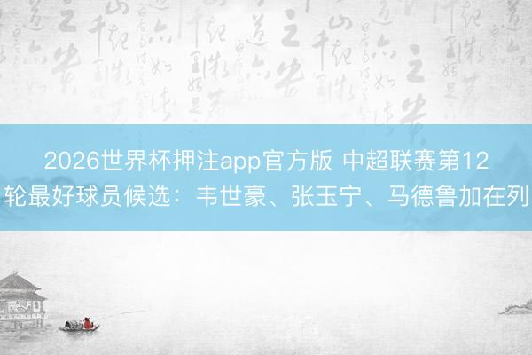 2026世界杯押注app官方版 中超联赛第12轮最好球员候选:韦世豪、张玉宁、马德鲁加在列