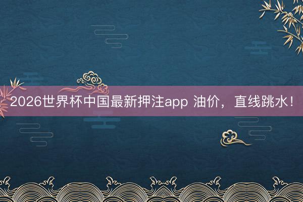 2026世界杯中国最新押注app 油价，直线跳水！
